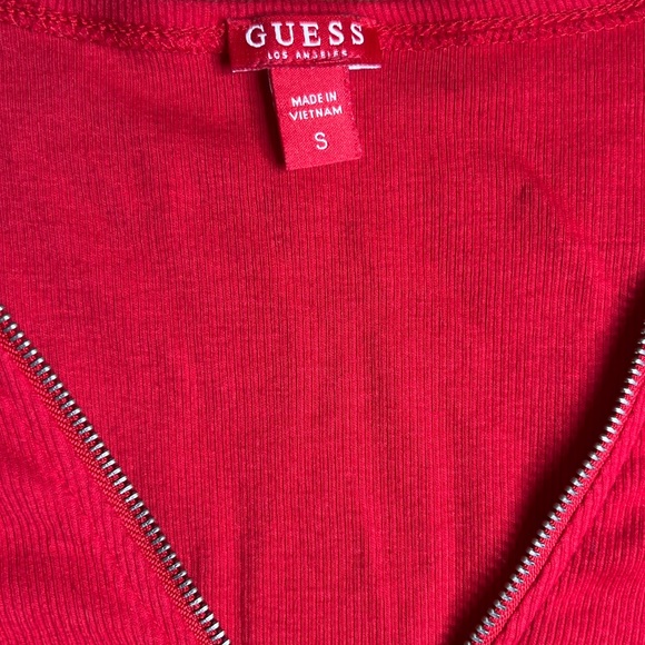 Guess Factory Red Duran Zip Front V-Neck Long Sleeve Shirt - Picture 3 of 8